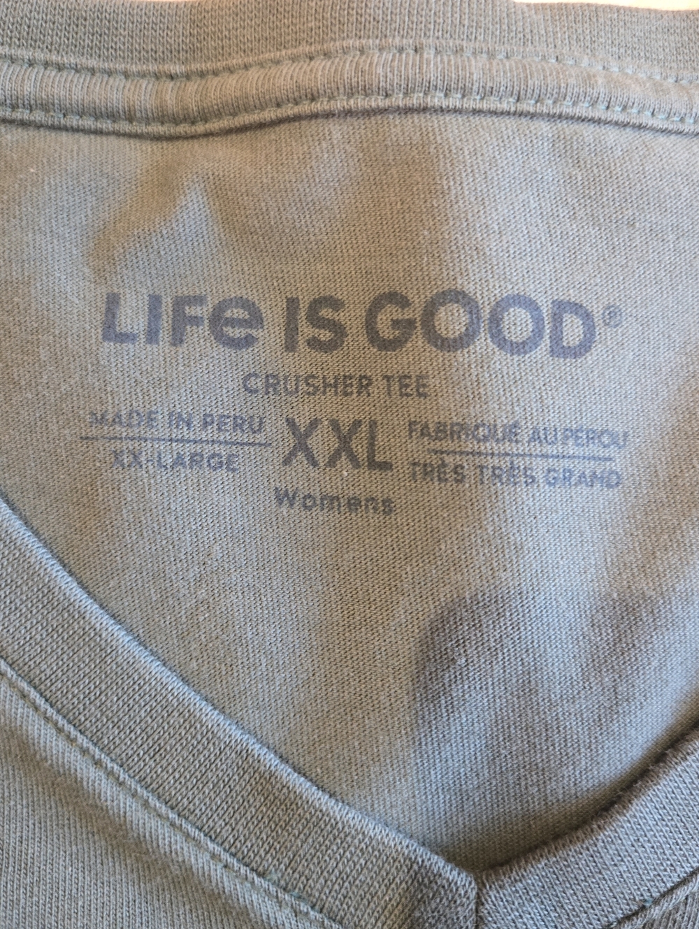 Life Is Good Women's Long Sleeve V-Neck Tee in Olive Green with Elephant Graphic - Picture 5 of 7